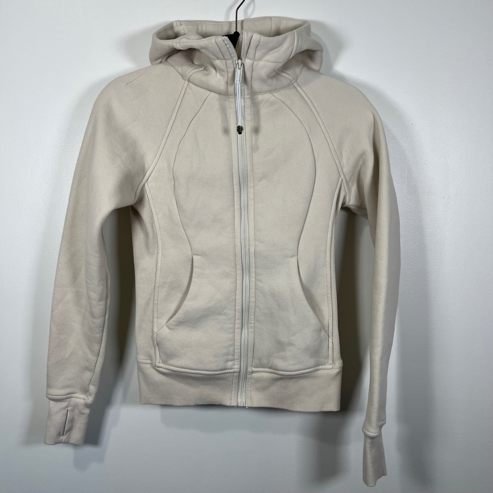 Lululemon Womens Scuba Full Zip Hoodie Fleece Jacket Cream White Size 4